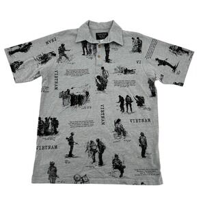 Combat Artist Collection the Wall Vietnam Era Graphic Polo Shirt Mens M Grey